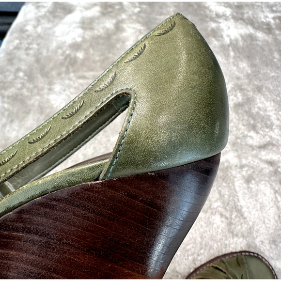 Report Olive Green Leather Huarache Style Wedge Heels Womens Size 7.5 Y2K - Picture 9 of 9